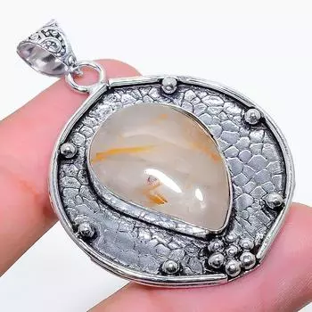 Подарочный кулон из стерлингового серебра 925 пробы с натуральным золотым рутилом 1,97 дюйма h9S53