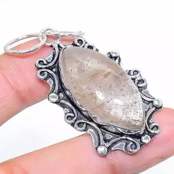 Подарочный кулон из стерлингового серебра 925 пробы с натуральным золотым рутилом 2,17 дюйма m1S88