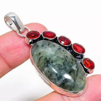 Подарочный кулон из стерлингового серебра 925 пробы с натуральным пренитом и гранатом 2,36 дюйма u9U07