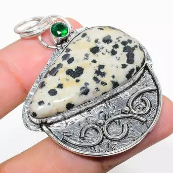 Подарочный кулон из стерлингового серебра 925 пробы с натуральной далматинской яшмой и перидотом 2,17 дюйма v0k91