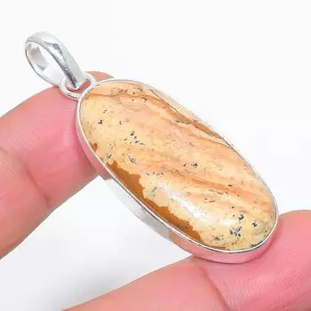 Подарочный кулон из стерлингового серебра 925 пробы с натуральным изображением яшмы 2,05 дюйма b6z98
