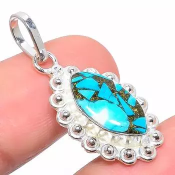 Подарочный кулон из стерлингового серебра 925 пробы с натуральным медным бирюзовым камнем 1,42 дюйма m9C86