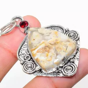 Подарочный кулон из стерлингового серебра 925 пробы с натуральным русским дендритным гранатом 2,40 дюйма c7I82