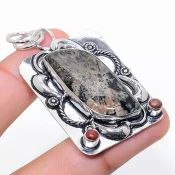 Подарочный кулон из стерлингового серебра 925 пробы с натуральным медовым дендритным камнем 2,36 дюйма P1Z36