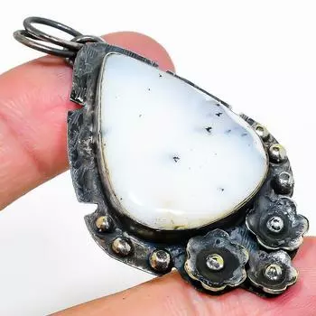 Подарочный кулон из стерлингового серебра 925 пробы с натуральным дендритовым опалом 2,52 дюйма I2C33