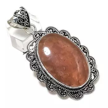 Подарочный кулон из стерлингового серебра 925 пробы с натуральным клубничным кварцем 2,56 дюйма w0g54