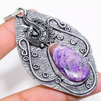 Подарочный кулон из стерлингового серебра 925 пробы с натуральным русским чароитом 3,23 дюйма T7R55