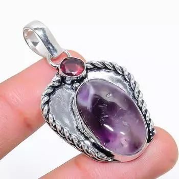 Подарочный кулон из стерлингового серебра 925 пробы с натуральным шалфейным аметистом 1,97 дюйма R1z48