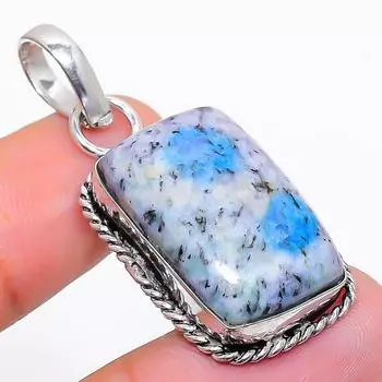 Подарочный кулон из стерлингового серебра 925 пробы с натуральным синим азуритом K2 1,58 дюйма b3i32