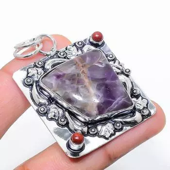 Подарочный кулон из стерлингового серебра 925 пробы с натуральным аметистом и шевроном, 2,21 дюйма, E4Y94