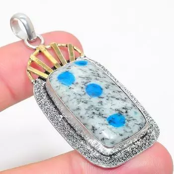 Подарочный кулон из стерлингового серебра 925 пробы с натуральным синим азуритом K2, размер 2,40 дюйма, H7V93