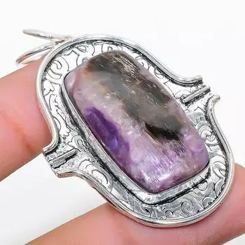 Подарочный кулон из стерлингового серебра 925 пробы с натуральным русским чароитом 2,21 дюйма S5f72