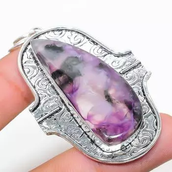 Подарочный кулон из стерлингового серебра 925 пробы с натуральным русским чароитом 2,52 дюйма Q0V85