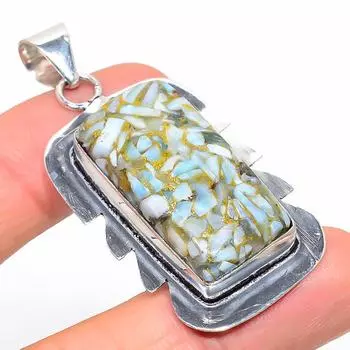 Подарочный кулон из стерлингового серебра 925 пробы с натуральным медным драгоценным камнем Ларимар 2,29 дюйма R9B07