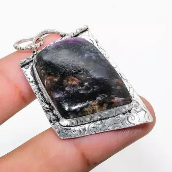 Подарочный кулон из стерлингового серебра 925 пробы с натуральным русским чароитом 2,05 дюйма e8t53