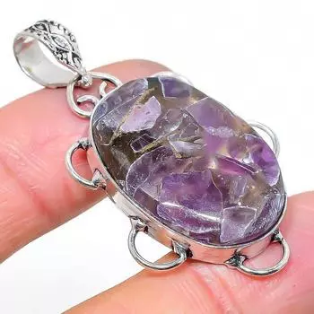 Подарочный кулон из стерлингового серебра 925 пробы с натуральным медным аметистом 1,85 дюйма Q9u05