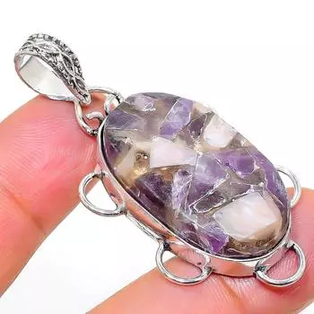 Подарочный кулон из стерлингового серебра 925 пробы с натуральным медным аметистом 2,09 дюйма p7J61