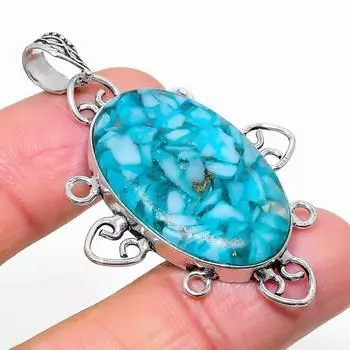 Подарочный кулон из стерлингового серебра 925 пробы с натуральным медным драгоценным камнем Ларимар 2,09 дюйма H0Z54