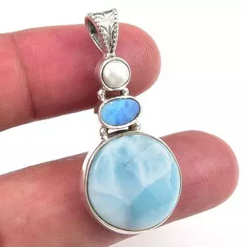 Подарочный кулон Natural Republic Larimar, австралийский опал 925 пробы, 1,5 дюйма W2U77