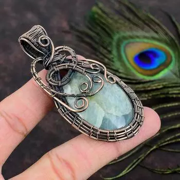 Подарочный кулон ручной работы из медной проволоки с натуральным аквамарином и драгоценным камнем 3,15 Y2k89