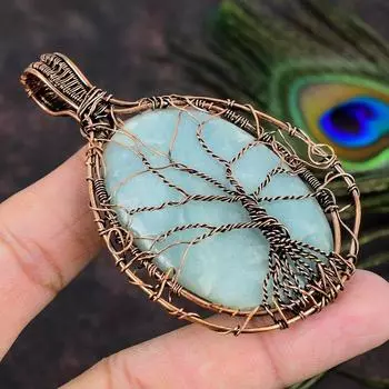 Подарочный кулон ручной работы из медной проволоки с натуральным аквамарином 3,27 E6t68