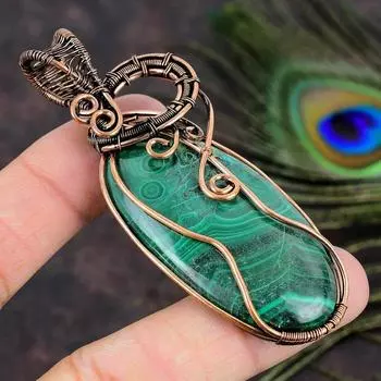Подарочный кулон ручной работы из медной проволоки из натурального малахита 3,19 J1T84