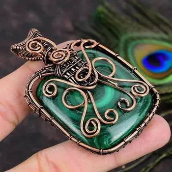 Подарочный кулон ручной работы из медной проволоки из натурального малахита 2,80 y5K16
