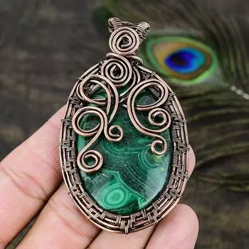 Подарочный кулон ручной работы из медной проволоки из натурального малахита 3,19 Z4K62