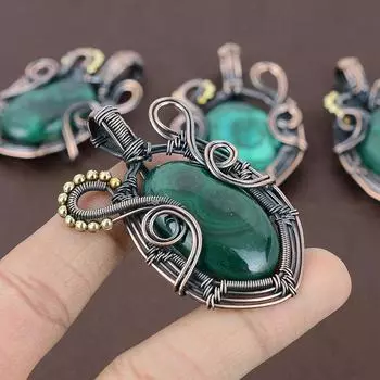 Подарочный кулон ручной работы из медной проволоки из натурального малахита 2,64 дюйма P7W88