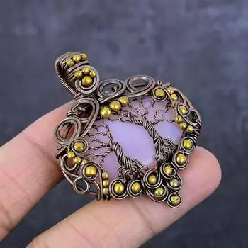 Подарочный кулон ручной работы из медной проволоки из натурального розового кварца «Древо жизни» 2,2 дюйма B3k50