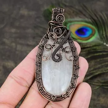 Подарочный кулон ручной работы из медной проволоки из натурального селенита 3,43 P6E63