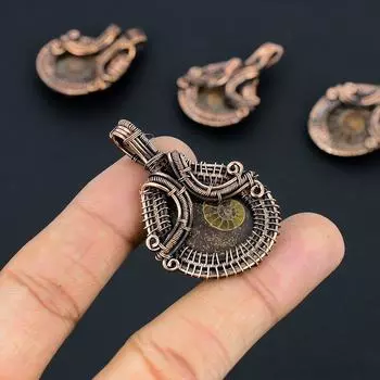 Подарочный кулон ручной работы из медной проволоки из натурального аммонита длиной 1,85 дюйма u6B04