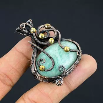 Подарочный кулон ручной работы из медной проволоки из натурального амазонита 2,17 дюйма I2o16