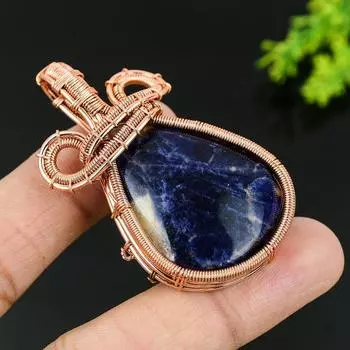 Подарочный кулон ручной работы из медной проволоки с натуральным драгоценным камнем содалитом 2,36 e4W54