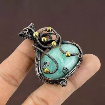 Подарочный кулон ручной работы из медной проволоки с натуральным амазонитом 2,17 дюйма z5I32