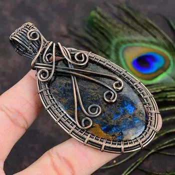 Подарочный кулон ручной работы из медной проволоки с натуральным азуритом 3,59 m4W90