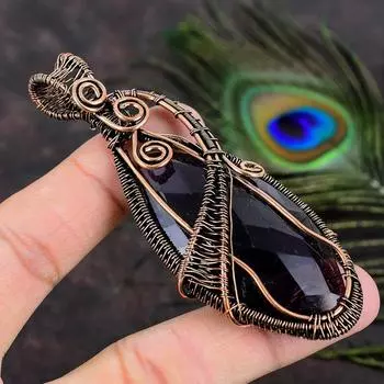 Подарочный кулон ручной работы из медной проволоки с натуральным аметистом 3,55 G6j01