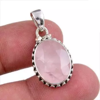 Подарочный кулон ручной работы из натурального розового кварца из твердого серебра 925 пробы 1,25 дюйма L6C83