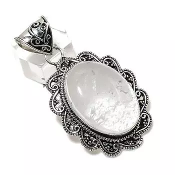Подарочный кулон ручной работы из стерлингового серебра 925 пробы с натуральным селенитом 2,25 дюйма C2y64