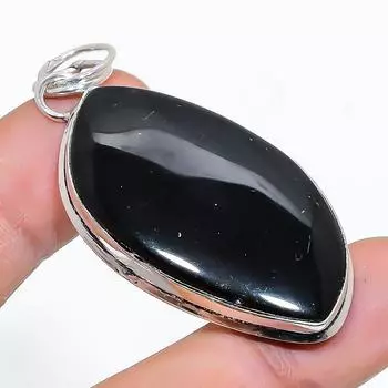 Подарочный кулон ручной работы из стерлингового серебра 925 пробы с натуральным черным ониксом 2,25 дюйма q7r62