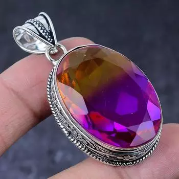 Подарочный кулон ручной работы из стерлингового серебра 925 пробы с натуральным двухцветным турмалином 2,09 дюйма a5t64