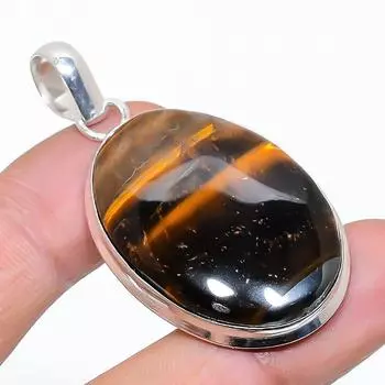 Подарочный кулон ручной работы из стерлингового серебра 925 пробы с натуральным тигровым глазом 1,97 дюйма V5P94