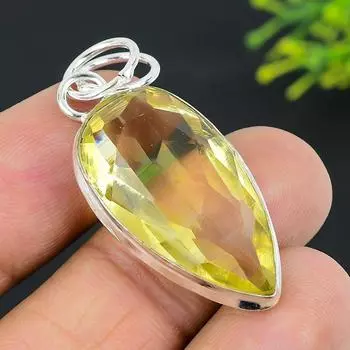 Подарочный кулон ручной работы из стерлингового серебра 925 пробы с натуральным цитрином 1,85 дюйма M2R09