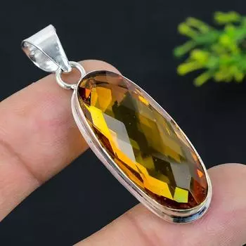Подарочный кулон ручной работы из стерлингового серебра 925 пробы с натуральным цитрином 2,13 дюйма O7i53