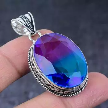 Подарочный кулон ручной работы из стерлингового серебра 925 пробы с натуральным двухцветным турмалином 2,01 дюйма H6M17