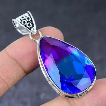 Подарочный кулон ручной работы из стерлингового серебра 925 пробы с натуральным двухцветным турмалином 2,17 дюйма L1M57