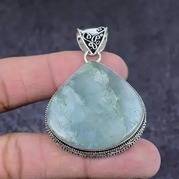 Подарочный кулон ручной работы из стерлингового серебра 925 пробы с натуральным аквамарином 2,17 дюйма N0L34