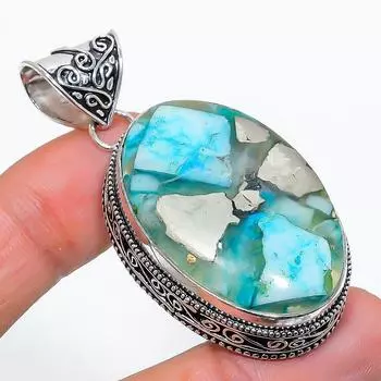 Подарочный кулон ручной работы из стерлингового серебра 925 пробы с натуральной бирюзой и пиритом 2,13 дюйма l3v70