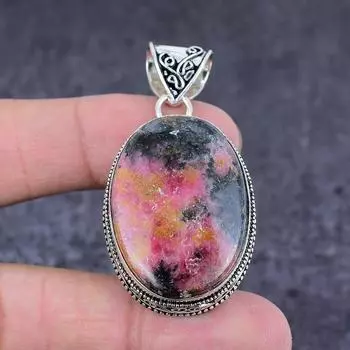 Подарочный кулон ручной работы из стерлингового серебра 925 пробы с натуральным родонитом 2,17 дюйма f8y86