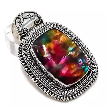 Подарочный кулон ручной работы из стерлингового серебра 925 пробы с натуральным камнем аммолит 2,17 дюйма M0H57